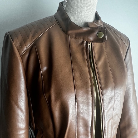 NWT Cole Haan Signature Fitted Racer Moto Jacket, Large, Hazel - Picture 3 of 16